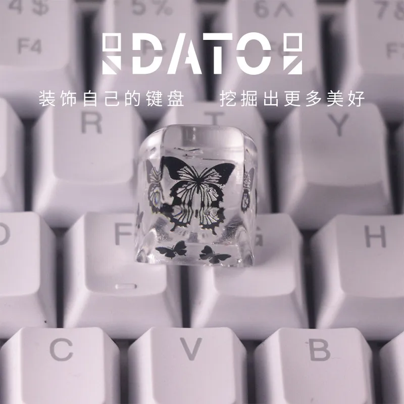 Personalized Butterfly Translucent Keycaps Resin SA/OEM Height Black White Mechanical Keyboard MX Switch Replace KeyCap