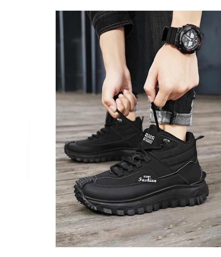 Herren-Outdoor-Wanderschuhe mit Farbblockdesign, bequemem Futter, flexibler, rutschfester, gezahnter Außensohle, hervorragendem Halt, geeignet für Outdoor-Wanderungen, Freizeitaktivitäten, Bergsteigen und Camping. – Detail 17