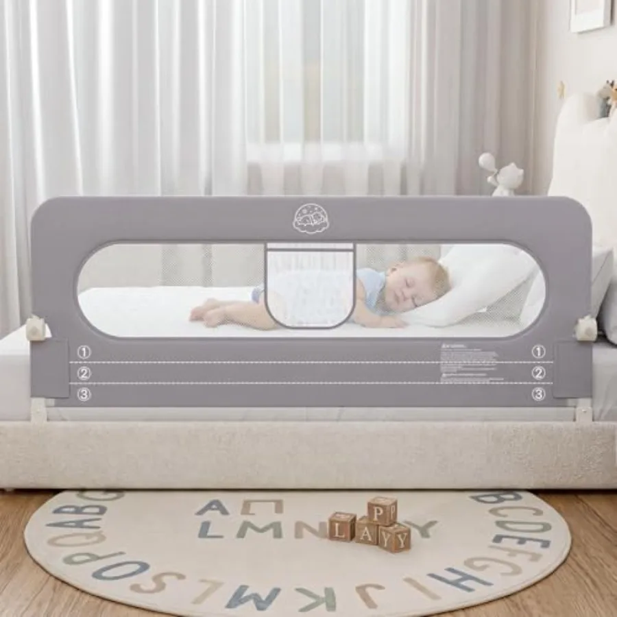 

Toddler bed rail for twin/full/queen/king beds, foldable baby bed rail guard with reinforced carbon steel frame and connectors,