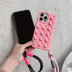 Silicone Suction Cup Phone Case With Lanyard Fashion Cover For iPhone 15 14 13 12 Multifuncational Durable Phone Accessoies