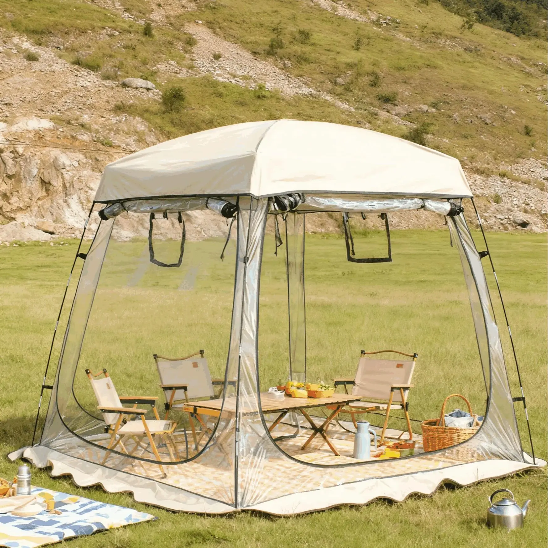 

Водонепроницаемая спортивная палатка из ПВХ с кристаллами и пузырьками 270 ° Вид для простой настройки Идеально подходит для теплой садовой рыбалки и кемпинга