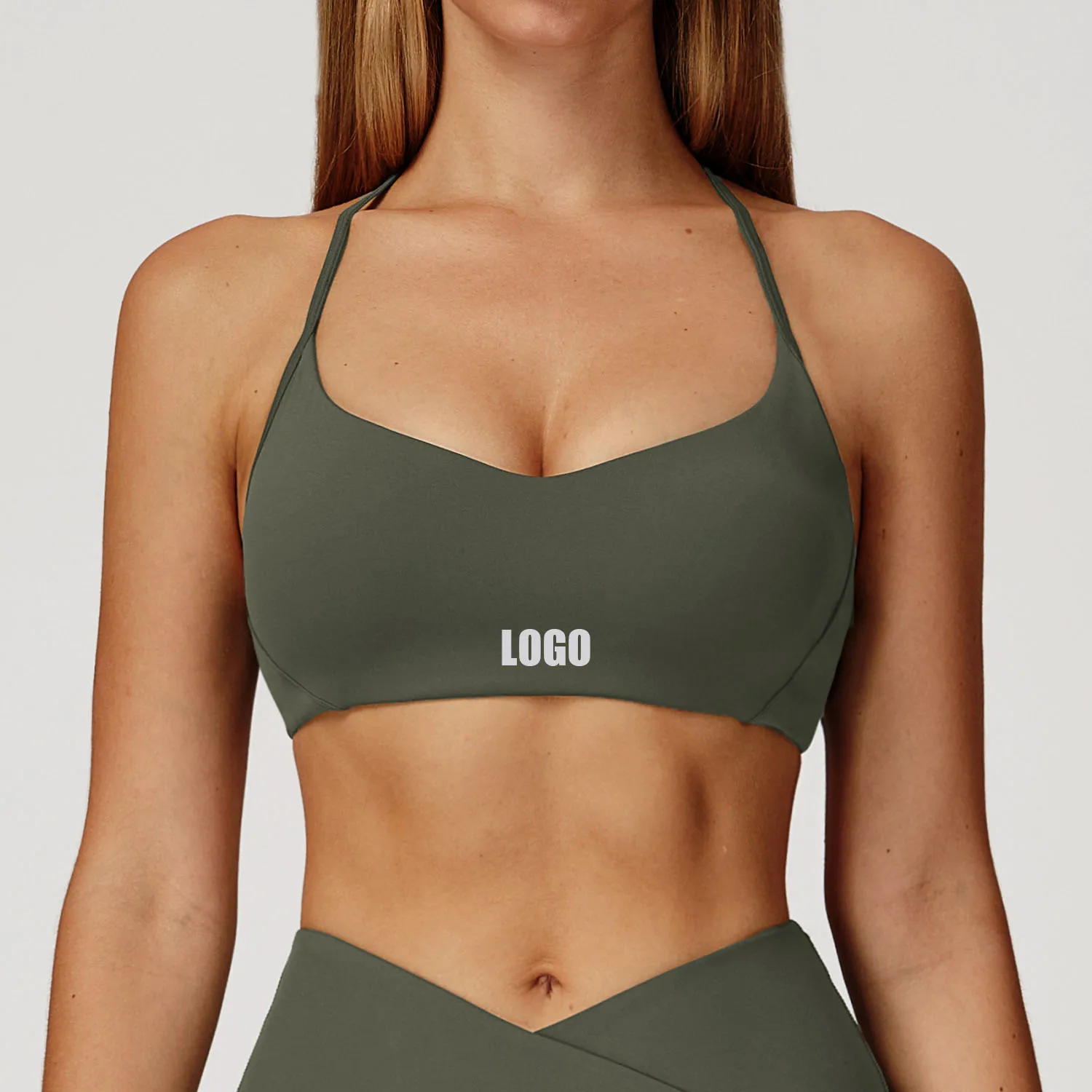 

Customized LOGO women's new nude yoga bra Y word beautiful back sports underwear running fitness sports bra