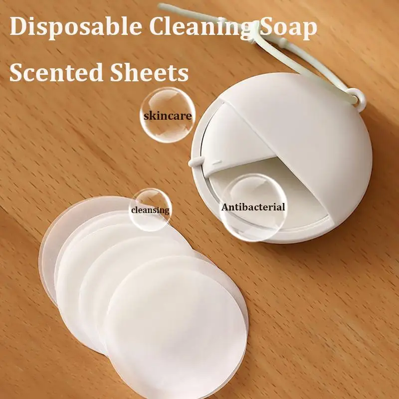 50개/박스 여행용 일회용 비누 종이 손 씻기 미니 종이 비누 향기나는 슬라이스 시트 목욕 청소 용품
