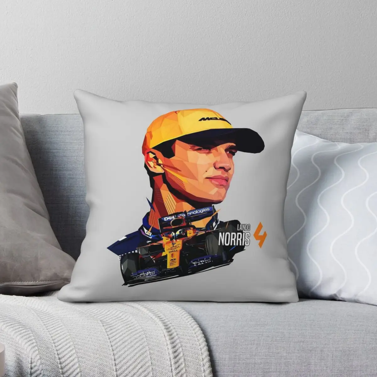 Lando Norris Low Poly Square Pillowcase Polyester Linen Velvet Pattern Zip Decor Throw Pillow Case Room Cushion Case