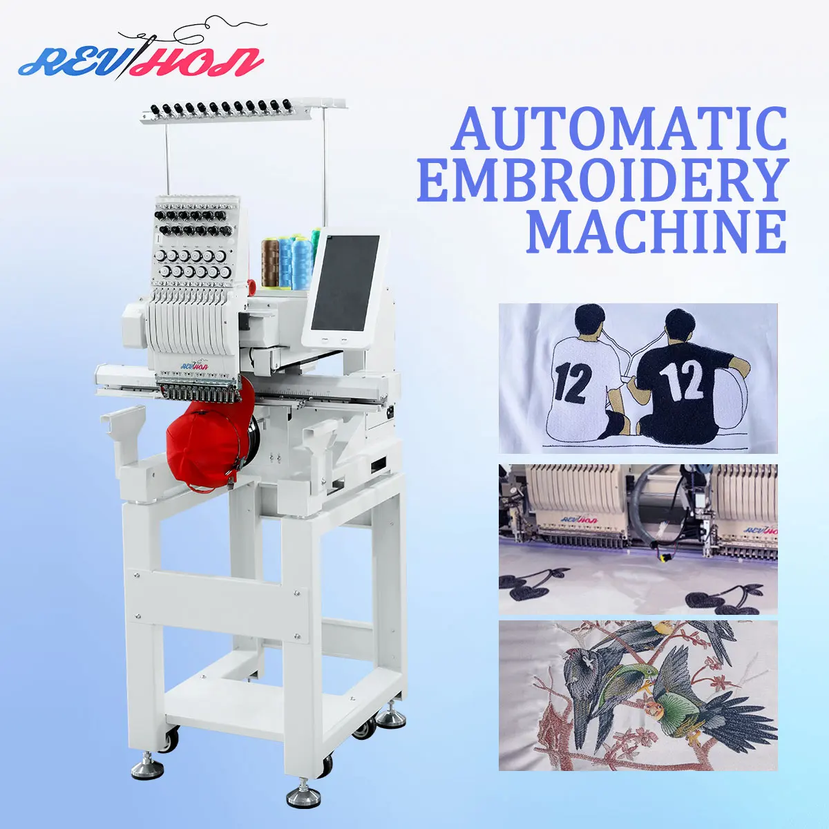 REVHON Computerized Embroidery Machine 350*230mm Working Area 12 Needle Cap Embroidery Machine