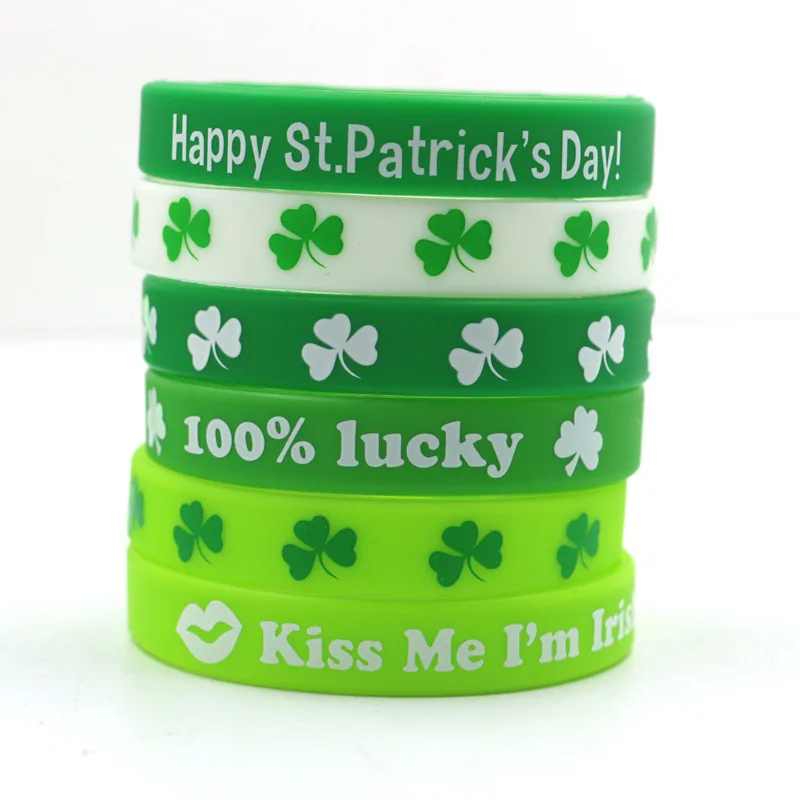 1pcs St. Patrick\'s Day Silicone Bracelet Celebration Gifts Green Clover Wristbands Men Women Rubber Band Fashion Accessories