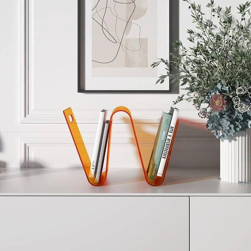 Acrylic Book Shelf Storage Shelf Bookstand Small Bookshelf W-shaped Magazine Shelf