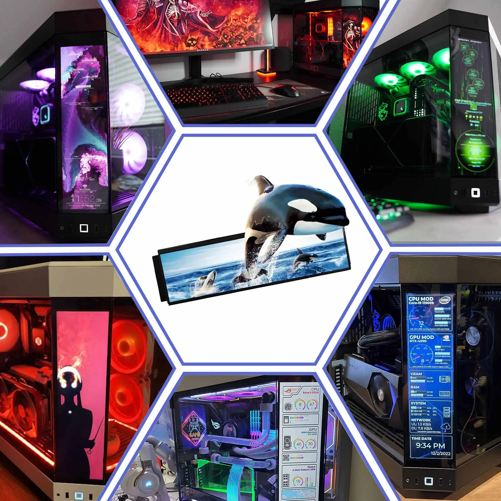 شاشة Hyte Y60 مقاس 12.6 بوصة NV126B5M LCD لحافظة الكمبيوتر DIY Aida64 CPU GPU Monitor