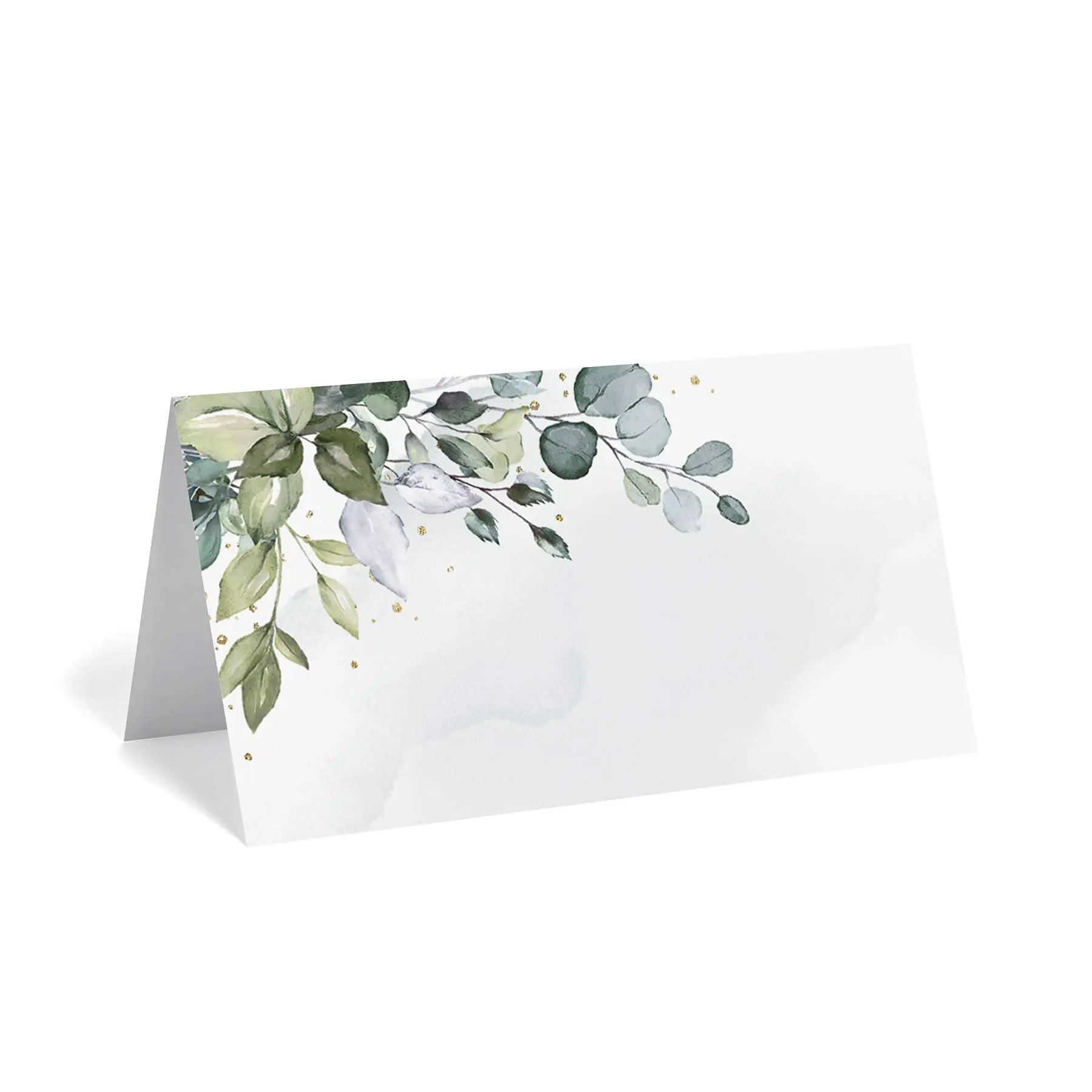 Green Leaf Watercolor Wedding or Party Place Cards, Table Seating Cards, Score-Engraved, Easy Folding, Pack of 50, 2 x 3.5 Inch