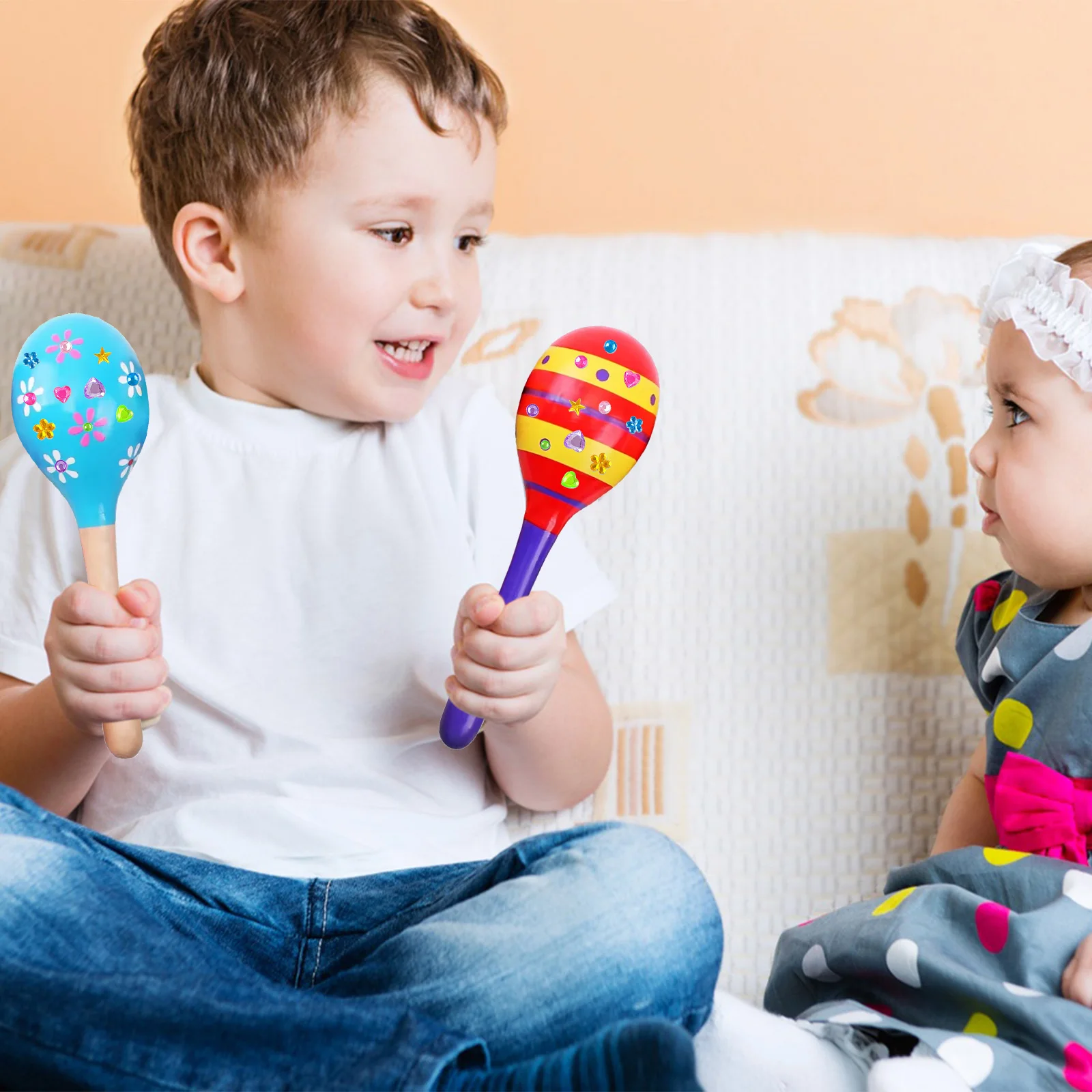 Maracas in legno da 30 pezzi per bambini, set fai da te con 24 penne colorate, strumenti musicali Maracas per Cinco De Mayo Fiesta messicana