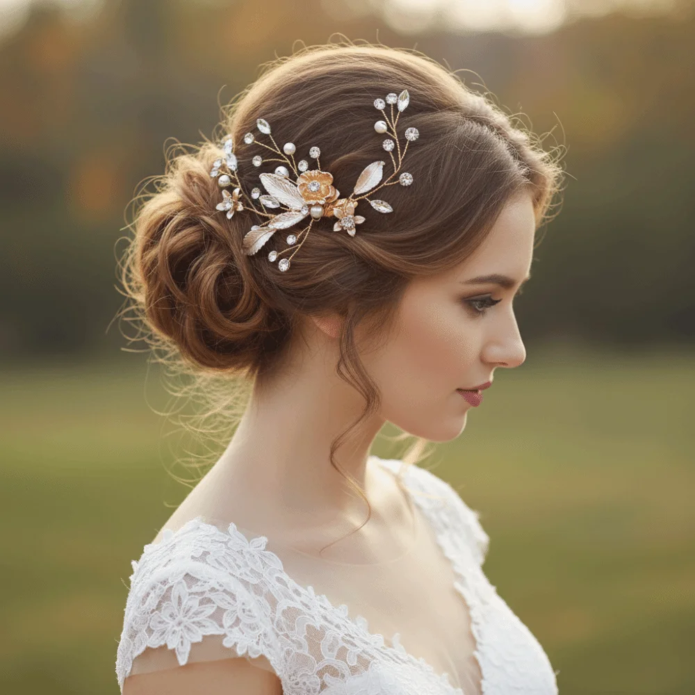 Creative Alloy Flower Bride Headwear Luxury Elegant Rhinestone Headdress Exquisite Pearl Crystal Hair Clip Formal Events