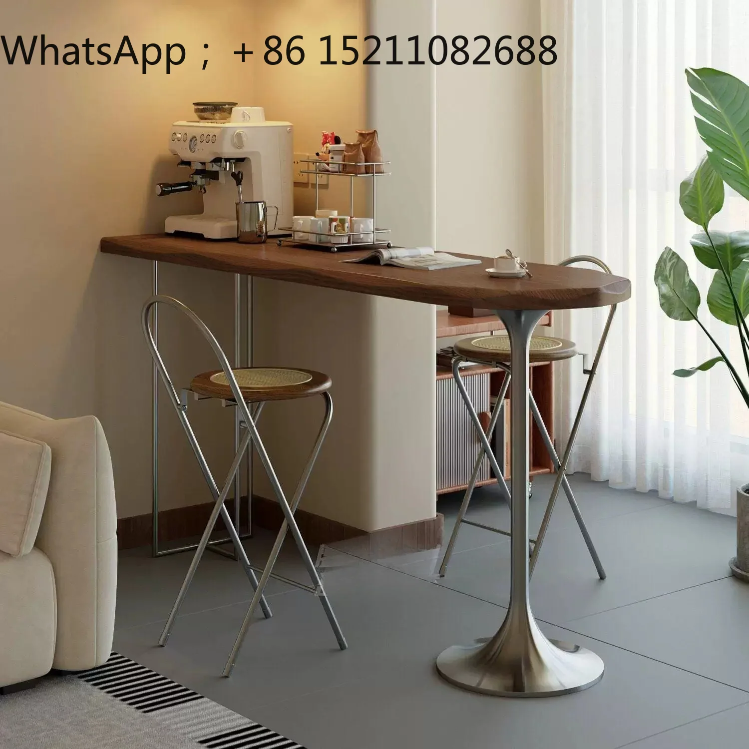 SCY log wind solid wood small bar balcony sofa side heightened desk wall-mounted coffee table