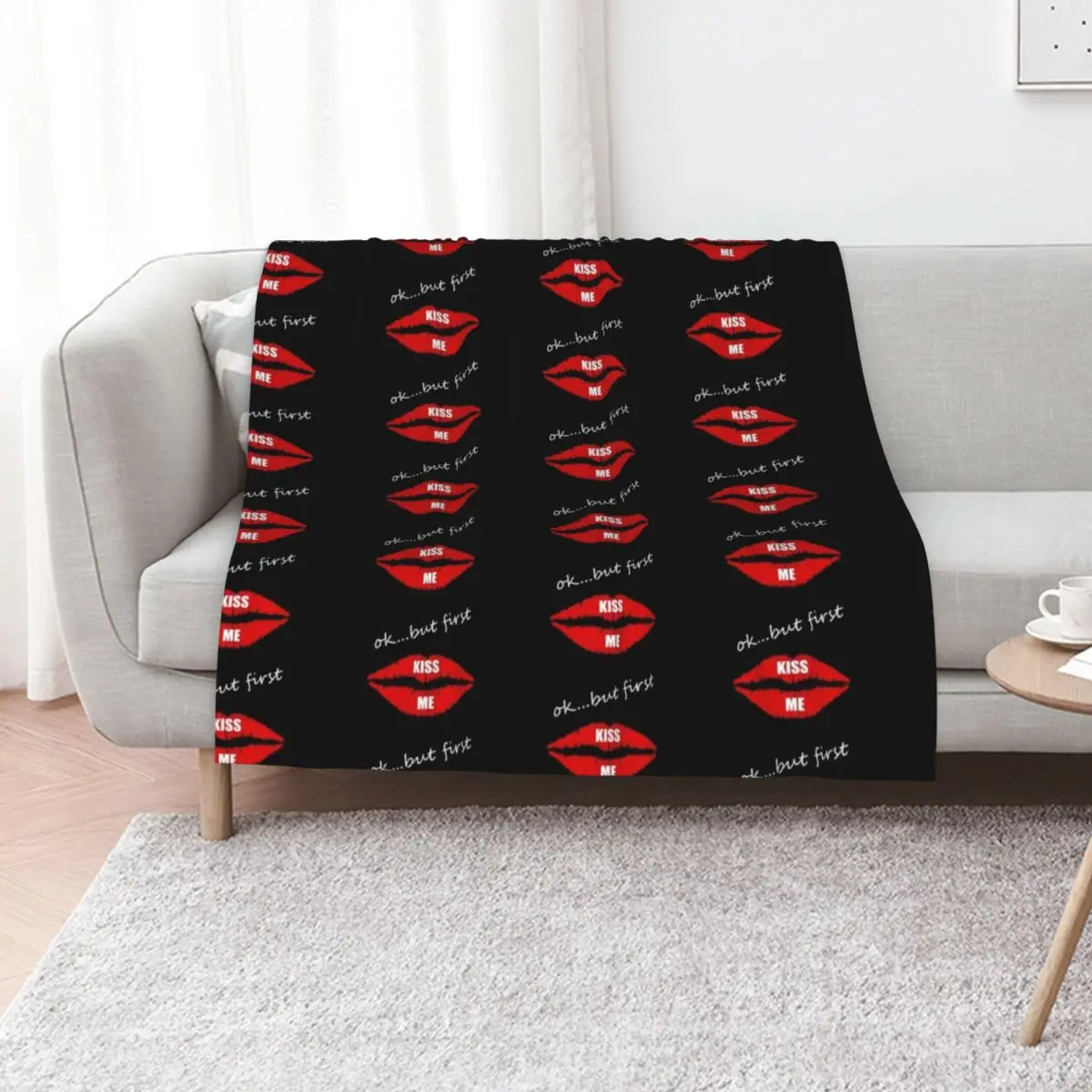 OK BUT FIRST KISS ME ( LIPS) Throw Blanket Blankets For Sofas Hairys Plaid on the sofa Luxury St decorative Softest Blankets
