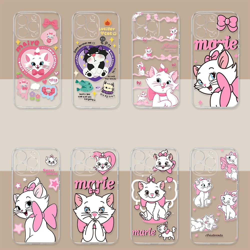 Clear Disney Cute Marie Cat Case For VIVO Y100 Y76 Y75 Y53S Y51 Y50 Y36 Y35 Y28 Y27 Y22S V30E V29E V27 V25 V23 V23E V21E Cover