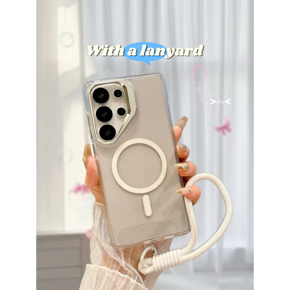 Luxe Magnetische "Glitter" Stand Shockproof Clear Case Voor Samsung Galaxy S25 S24 S23 S22Ultra Plus S24FE PC + TPU Magnetische Cover