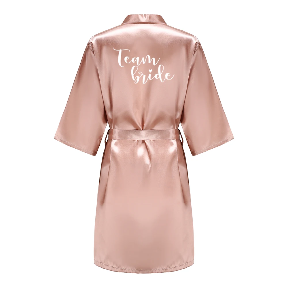 Women's Satin Kimono Robes With White Letter Bride Bridesmaid Short Getting Ready Wedding Dressing Gown - Image 3