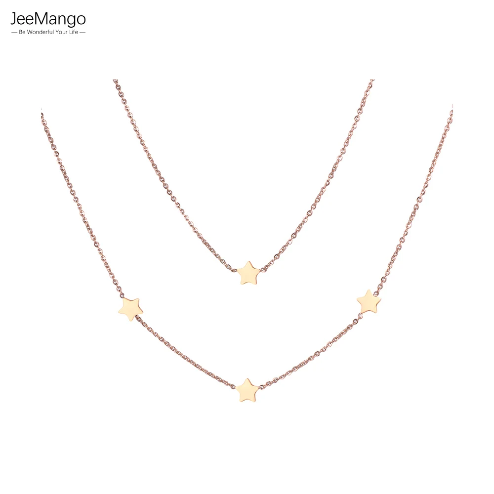 JeeMango Trendy Edelstahl Doppel Schichten Sterne Choker Halsketten Für Frauen Mädchen Collier Femme Acier Inoxydable JN18280