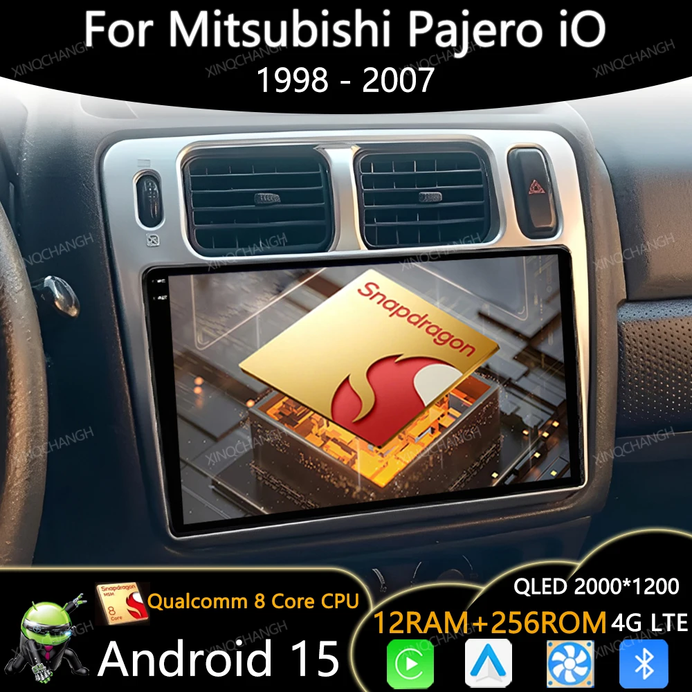 راديو سيارة أندرويد 15 لميتسوبيشي باجيرو IO 1998 - 2007 QLED Carplay Auto Qualcomm GPS 2DIN مشغل فيديو ستيريو الوسائط المتعددة BT