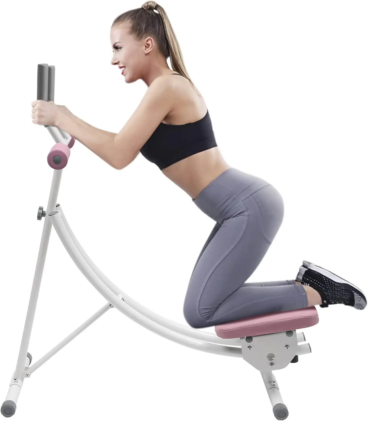 Foldable Abdominal Exercise Machine for Home Gym, 3-Level Height Adjustable Ab Trainer with LED Calorie Monitor, 180° Rotating Cushion and 6 Quiet Rollers, Core Workout Equipment for Women, Men, Beginners