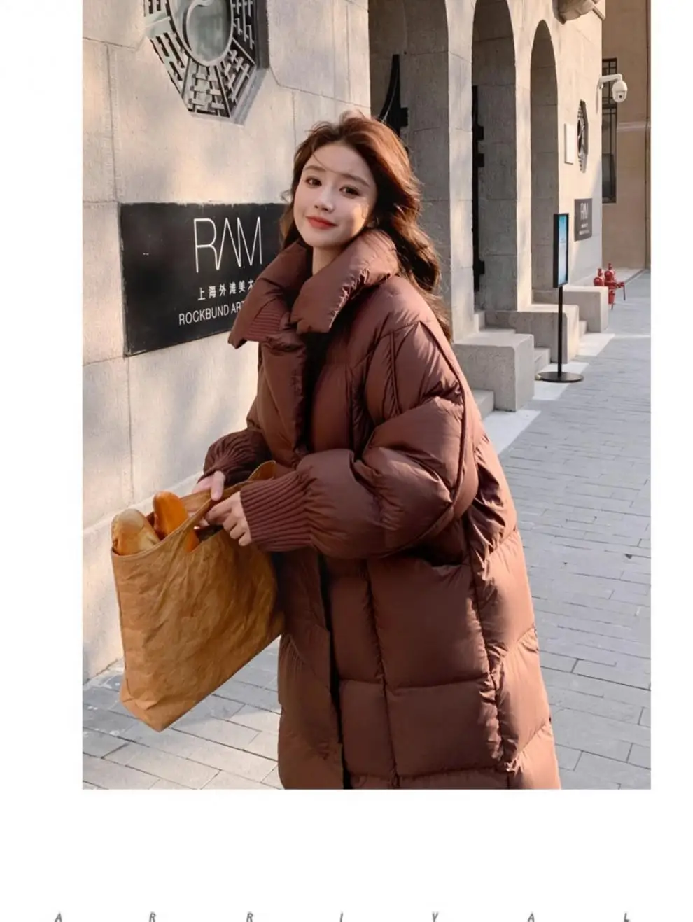 الشتاء الصلبة طويلة أسفل سترة الإناث سميكة الدافئة في الهواء الطلق سترة أبلى المرأة الأبيض بطة أسفل فضفاضة الركبة طول أسفل سترة #4