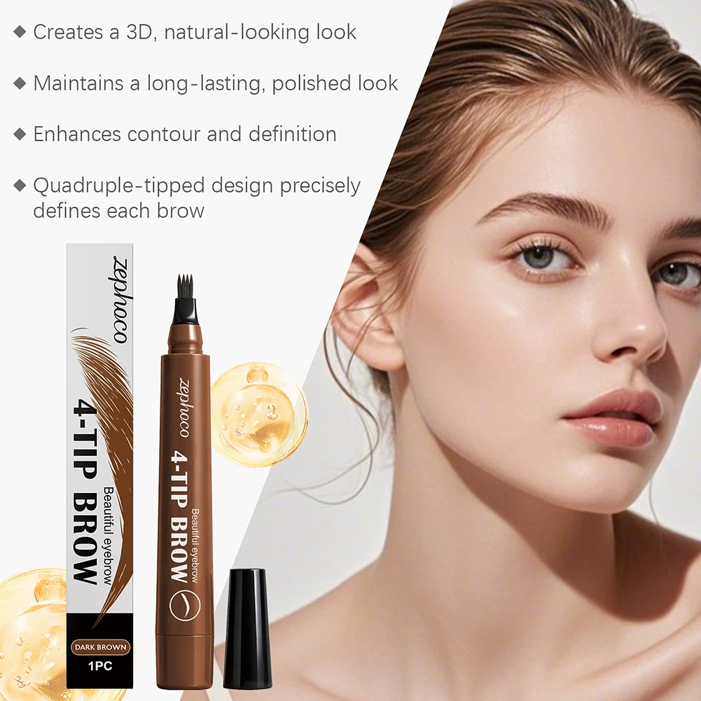Dark Brown Four-Tip Microbladings Eyebrow Pen Waterproof Smudge-Proof Long-Lasting Natural Precise Fill Liquid Eyebrow Pencil