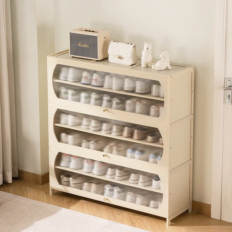 Cream style shoe cabinet, home door against the wall, large-capacity home shoe rack, multi-layer indoor storage