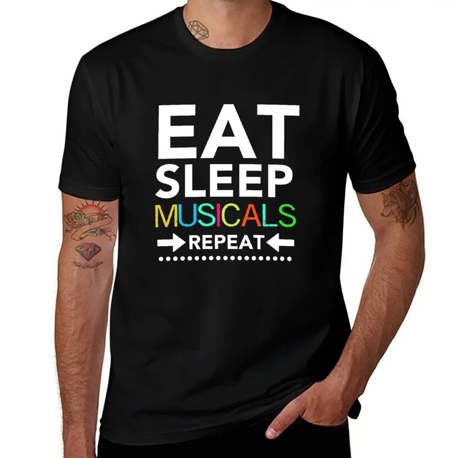 Eat Sleep Musicals Repeat TShirt - Broadway Theatre Geek Fan T-Shirt Classic Print Short Sleeve Shirt