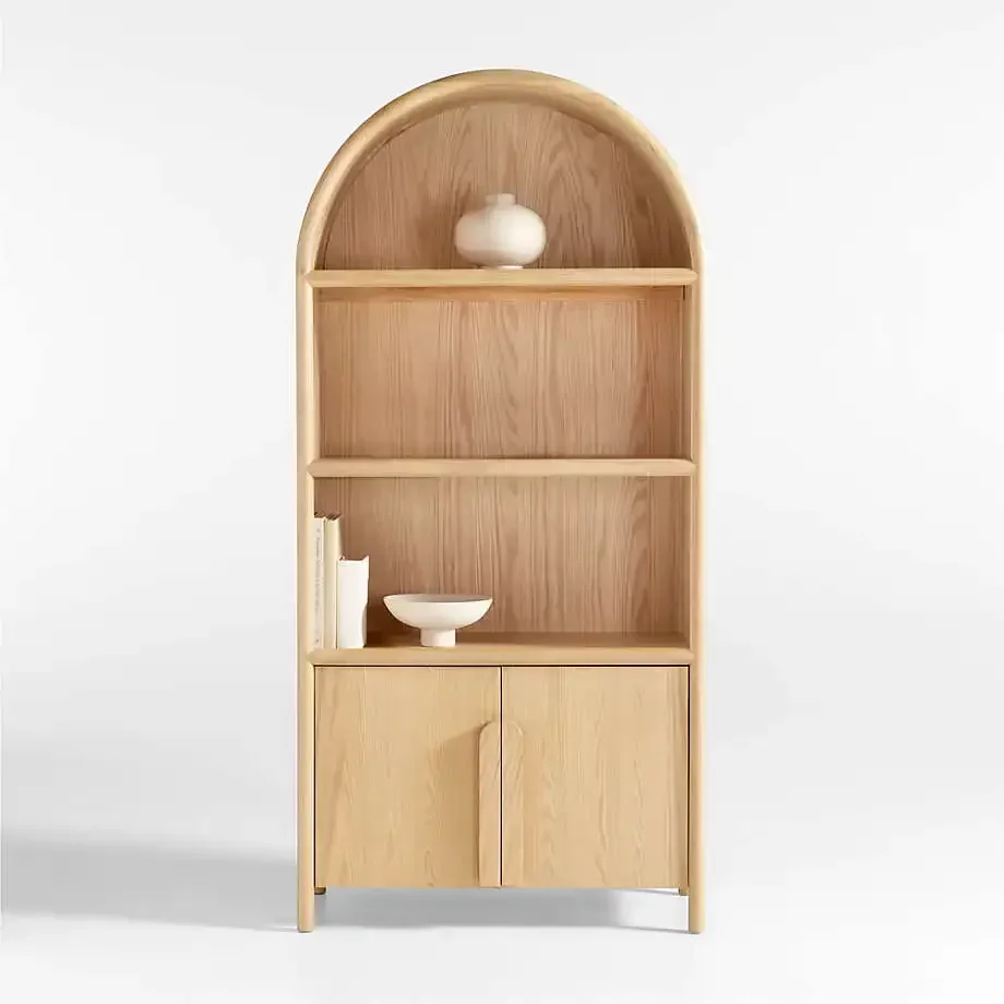 American solid wood bookcase French storage cabinet Living room open display cabinet Arched bookshelf