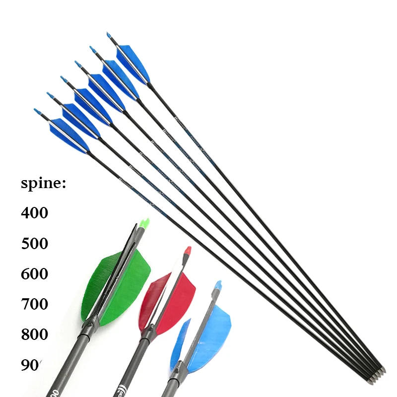 

12 карбоновых стрел для стрельбы из лука и охоты, спайн 700, внутренний диаметр 4,2 мм, наконечники 80GR, оперение из перьев индейки 3 дюйма