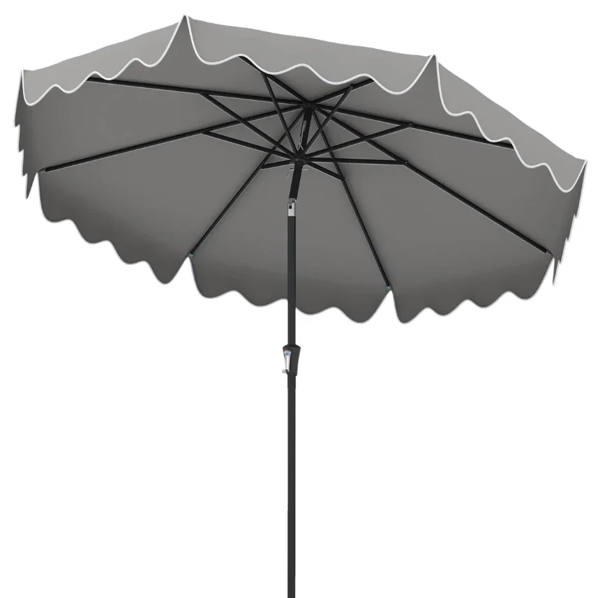 ！@Grey Polyester Fabric Iron Pole Patio Umbrella Waterproof Foldable Design Crank Lift Outdoor Garden Center Pole Umbrella