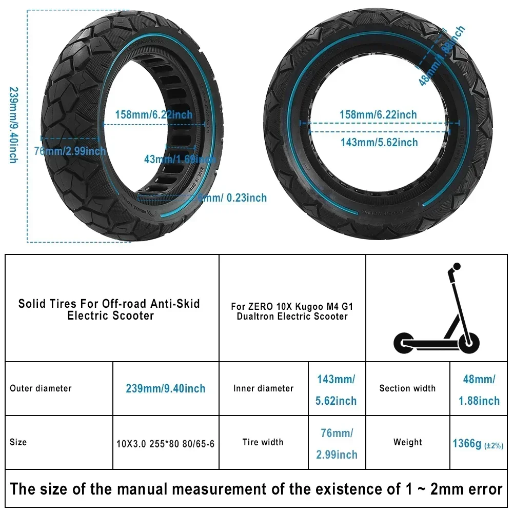10 インチ 80/65-6 オフロードソリッドタイヤ ZERO 10X Kugoo M4 G1 Dualtron E-スクーター 10x3.0 タイヤ非空気圧 255X80 タイヤ