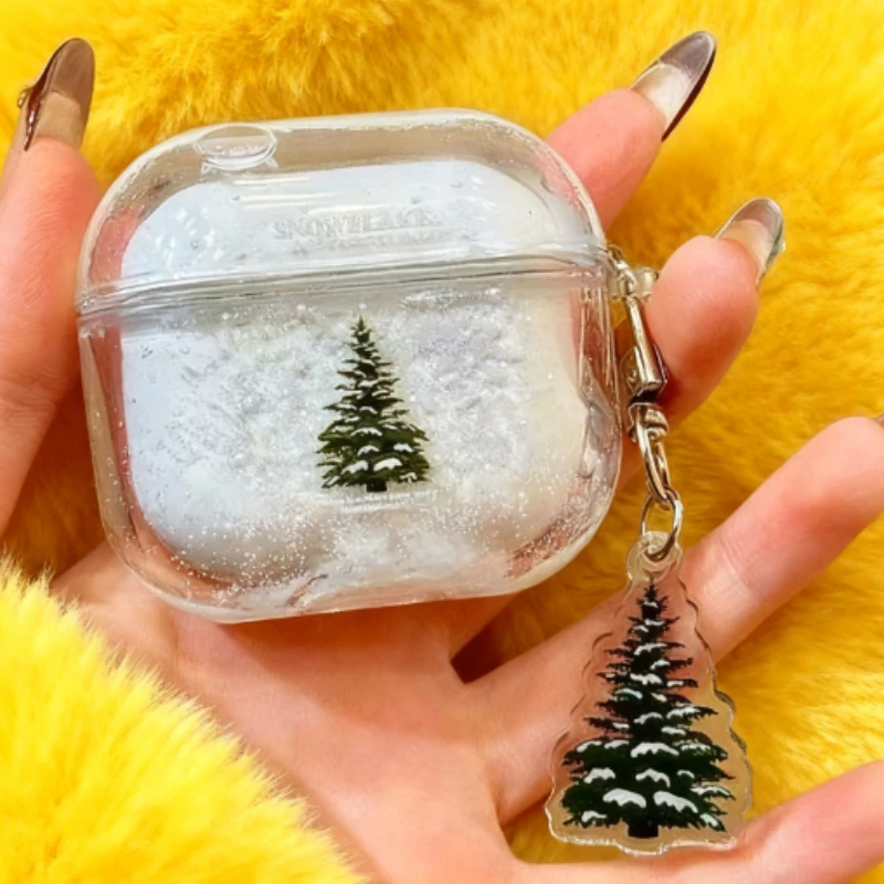 Christmas Tree Quicksand Snowflake AirPods Case for AirPods 4 Pro 2/1 AirPods 3/2 High-End Girlish Protective Cover For Earbuds
