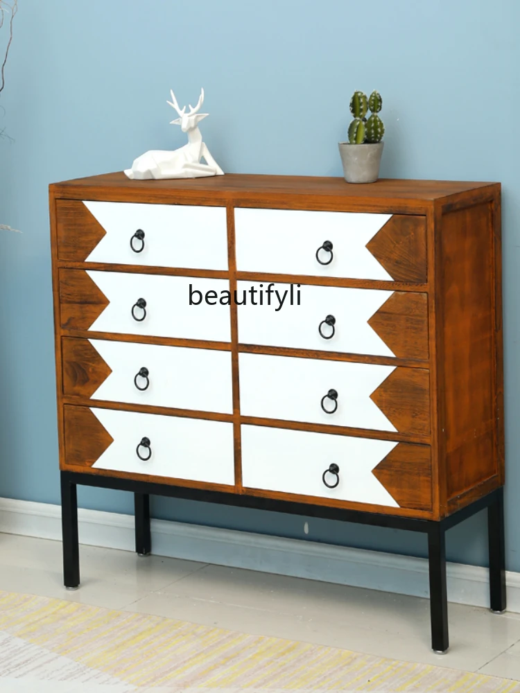 LBX Storage Cabinet Solid Wood High-Leg Chest of Drawers Simple Modern Curio Cabinet Drawer Cabinet