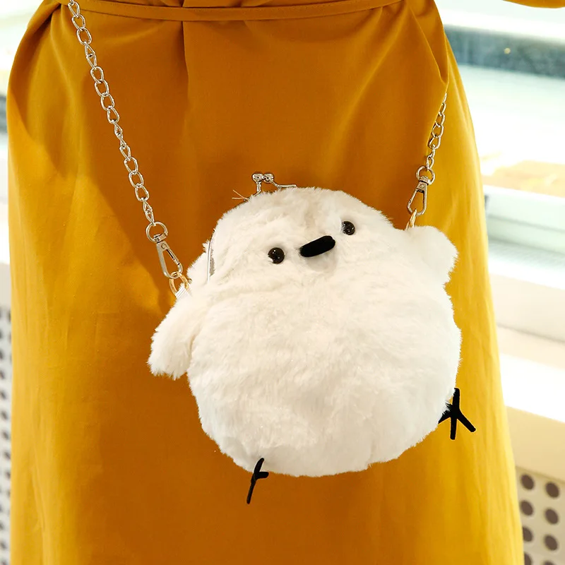 Korean cartoon cute little chicken plush bag female girl funny doll shoulder bag Japanese fur chain messenger bag