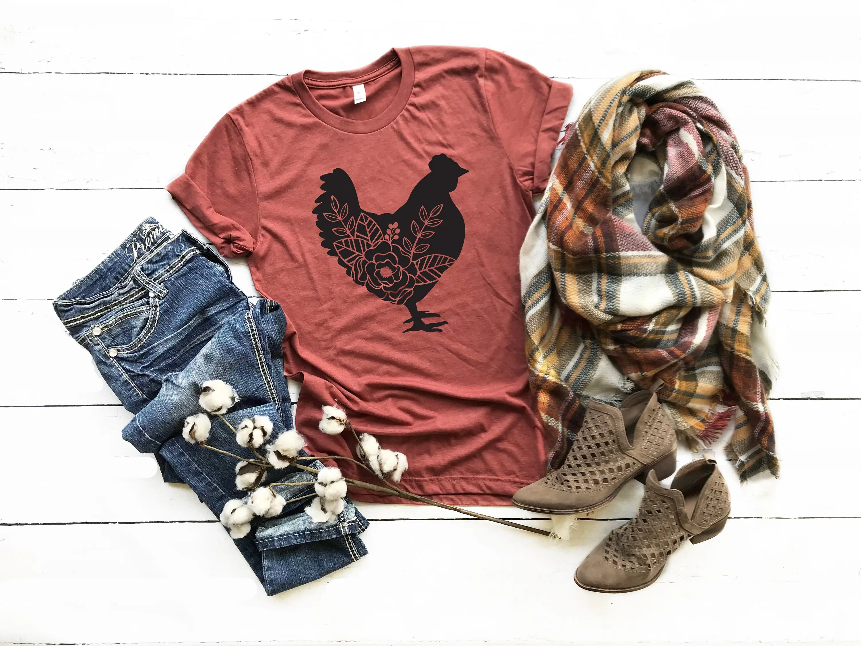 Футболка с изображением курицы, силуэта с цветами, мамы, фермы, ручной дизайн, сельское хозяйство, Сельский фермерский стиль, Цветочная жизнь, цыплята