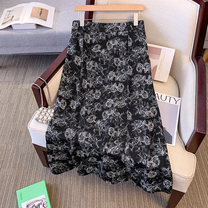 

Plus Size Women's Floral Skirt, Summer 2024 New Arrivals, Elastic Waist A-line Midi Skirt, Slimming and Stylish