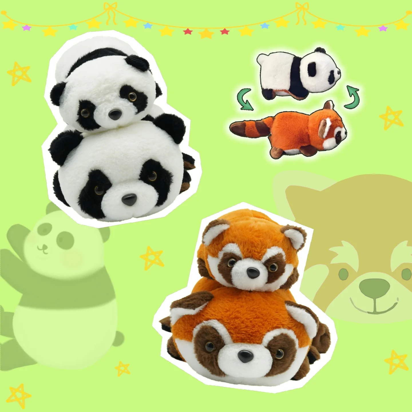 

Double-Sided Flip Plush Toys Cute Panda Plush Doll Cartoon Red Panda Flip Stuffed Doll Transforming Panda Plushie Birthday Gift