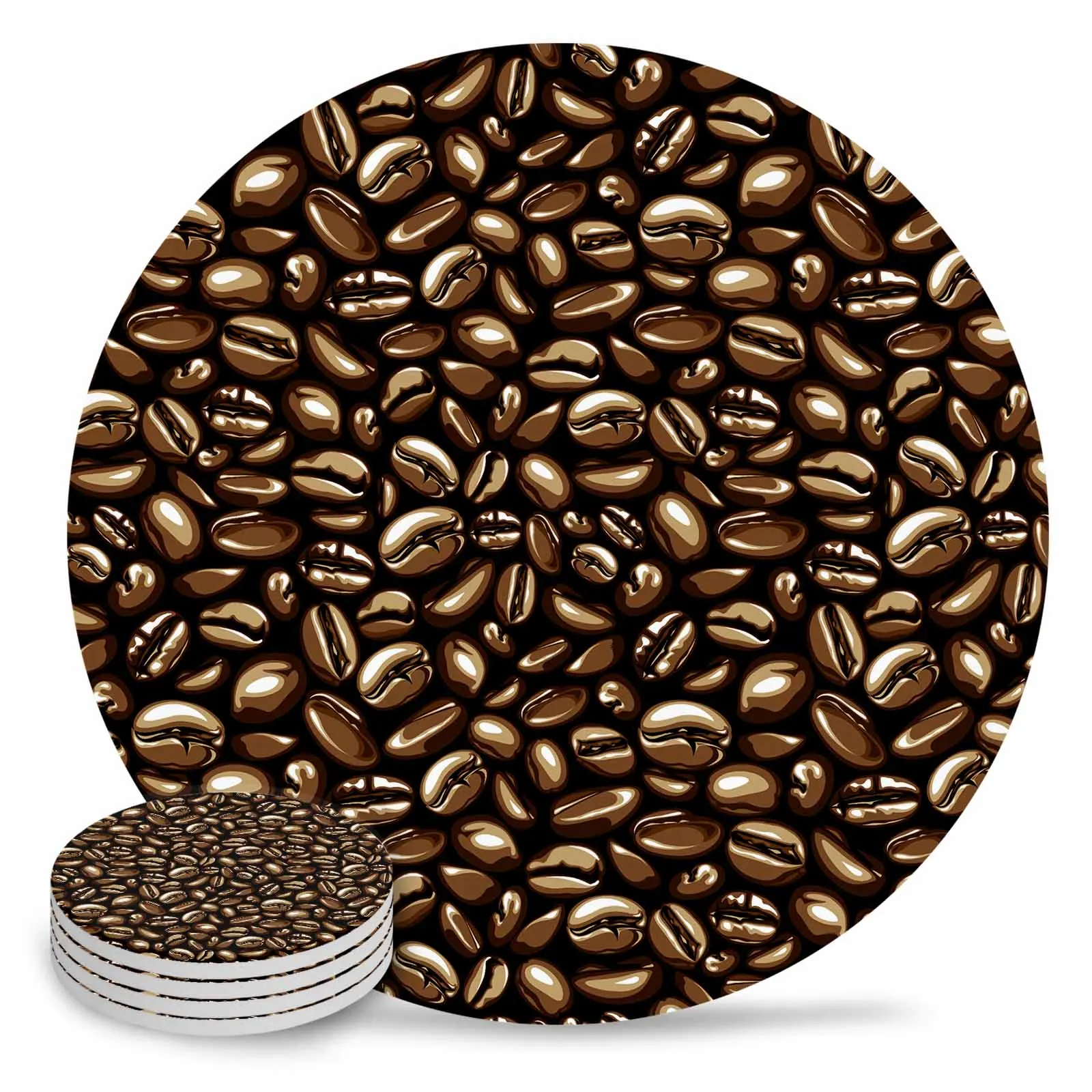 Coffee Bean Texture Ceramic Coaster Set Kitchen Table Round Placemat Luxury Decor Coffee Tea Cup Coasters