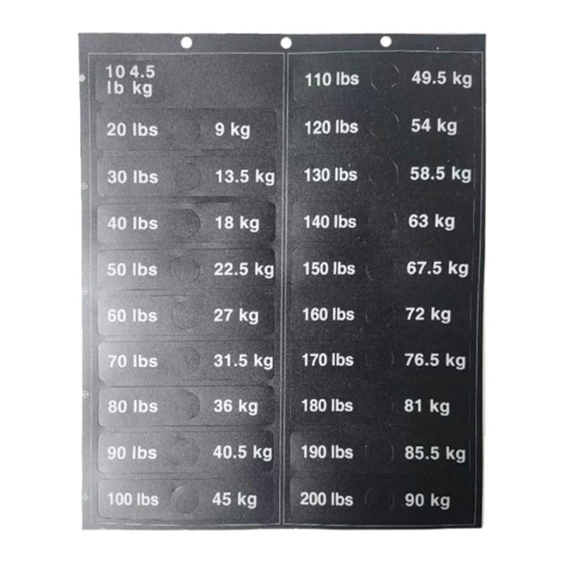 

4.5kg to 90kg Weight Block Sticker Weight Stack Labels Weight Sticker Labels