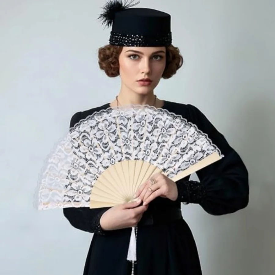 Lace Handheld Fan Bamboo Silk Folding Fans for Women Wedding Decoration Dancing Party