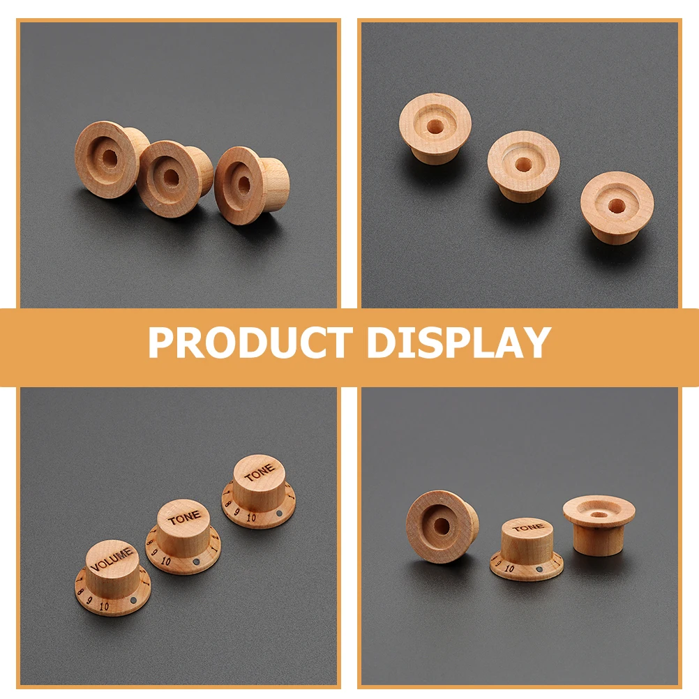 

3Pcs Wooden Guitar Volume Tone Control Knobs Durable Replacement Potentiometer Caps Easy Install Guitar Bass Effects Accessories