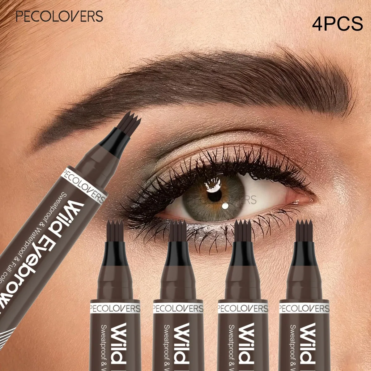 4Pcs Fast-Drying Four-pronged Liquid Eyebrow Pen, Long-lasting Waterproof Easy To Slide, Wild 3D Eyebrow Look, for All Types