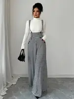 Overalls for Women's Winter Jumpsuit Black White Vintage Wide Leg Suspender Pants for Office Commute Casual Female Clothing - Image 4