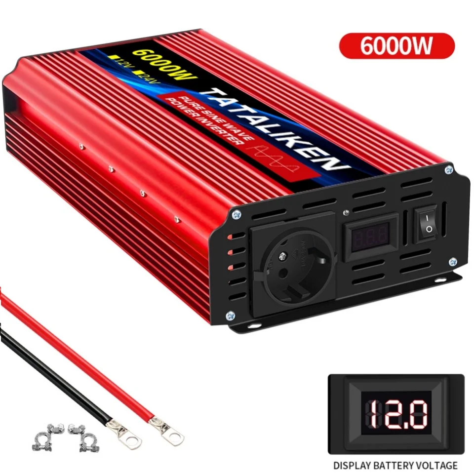 EU Socket 12 V Naar AC 220 V 50 HZ Zuivere Sinus Omvormer Auto Power 1600 W/6000 W/10000 W Spanning Draagbare Converter met LED