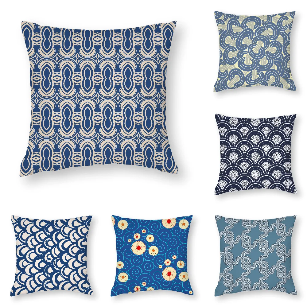 

Japanese Batick Indigo Pattern Pillow Case 3D Print Polyester Fiber 45cm Home Sofa Throw Pillow Cover Decoration Festival Gift