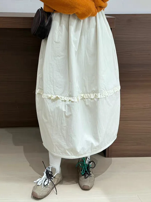 الكورية Sle بسيط القطن مزيج المرأة تنورة الربيع الصيف الخريف عالية الخصر ألف خط تنورة لباس غير رسمي زهرة برعم تنورة #2