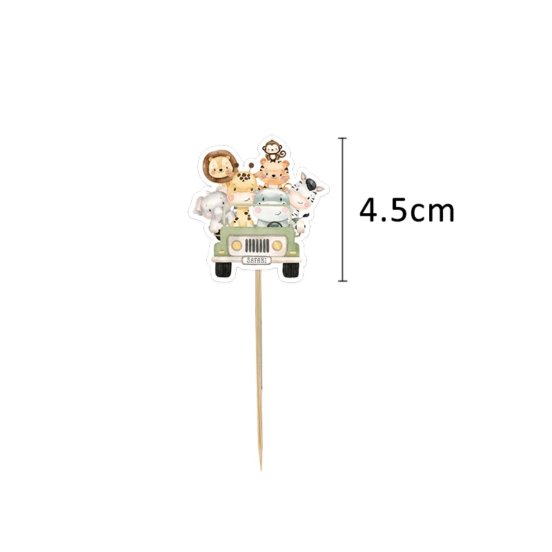 24 stks Karton Wild Dier Cake Toppers Cupcake Topper Voor Kinderen Jungle Safari Bos Verjaardagsfeestje Decoratie DIY Cupcake Supply