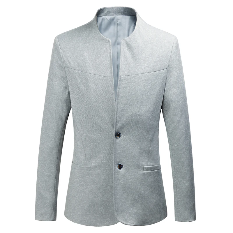 Pure Color Blazer, Stand-Up Collar Single-Breasted Mens Suit Jacket, Spring / Autumn New Male Slim Dress Coat