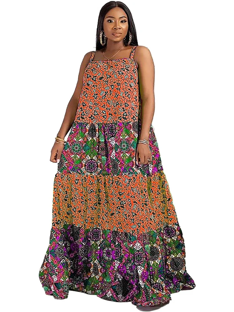 Wmstar Plus Size Dresses Women Printed Loose Elegant  Outfits Fashion Summer Maxi Holiday Dress Wholesale Dropshipping XL-5XL