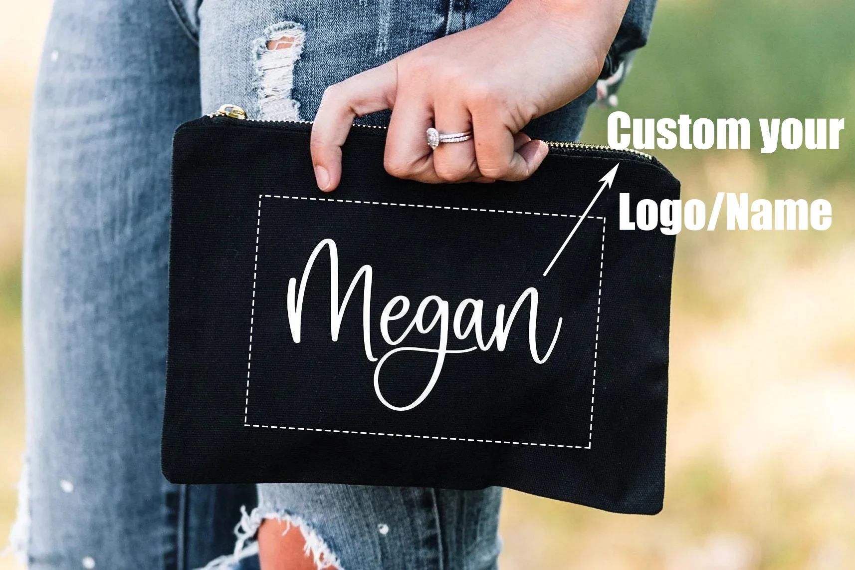 Trousse de maquillage personnalisée avec texte de couleur personnalisé, sac à cosmétiques minimaliste de couleur unie, cadeau pour adolescentes, femme, petite amie, demoiselle d'honneur